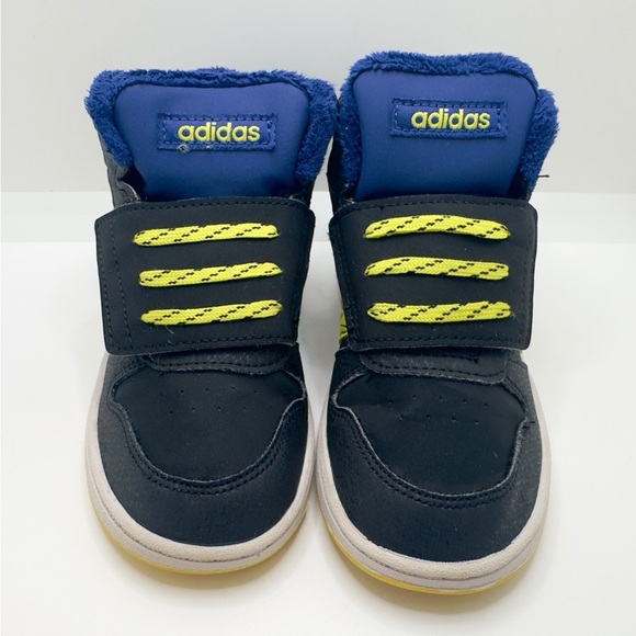 Adidas  Hoops 2.0 Mid 10C  Sneakers Black Acid Yellow - Picture 1 of 14